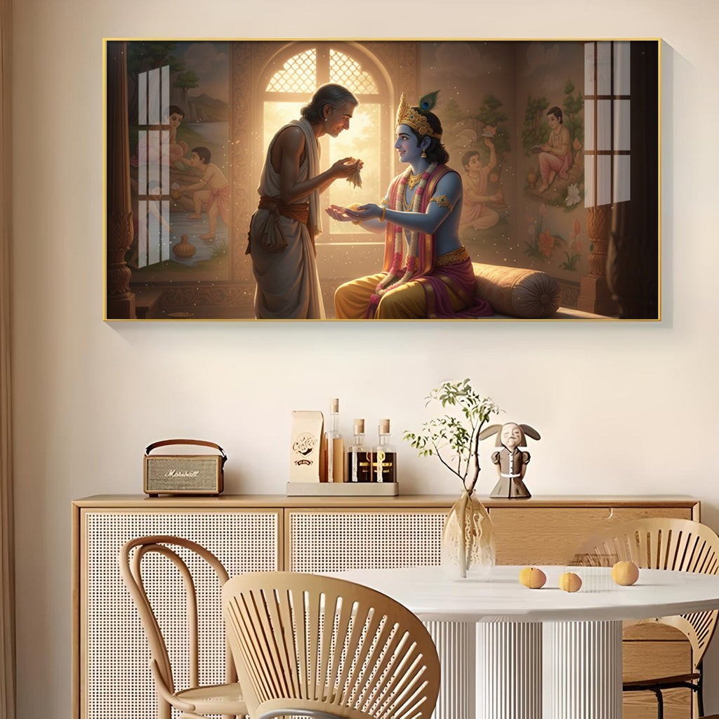 Shree Krishna With Sudama Ji Glass Finish Horizontal Wall Art