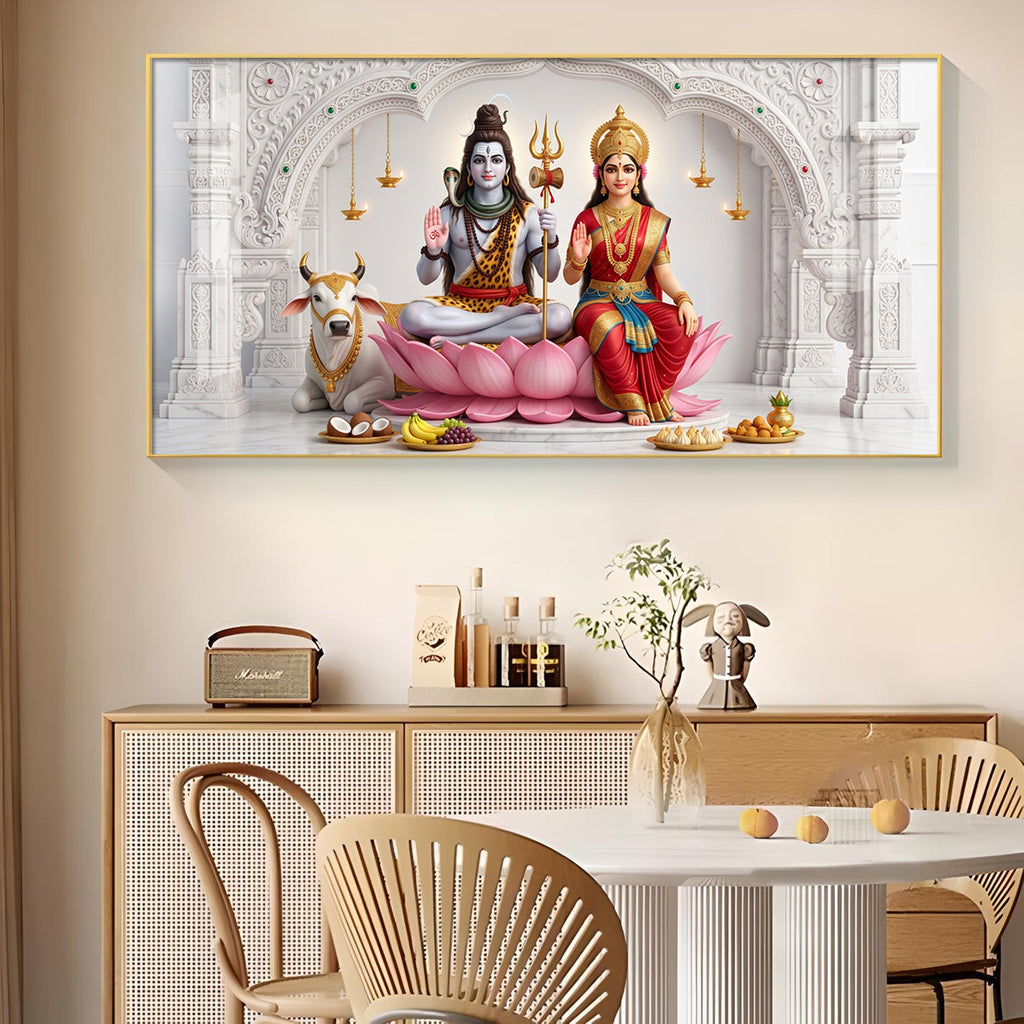 Lord Shiva & Goddess Parvati Glass Finish Horizontal Wall Art