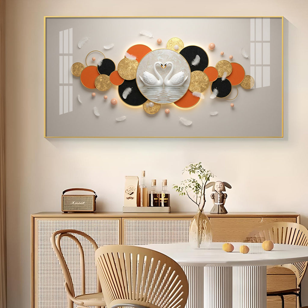 Pair Of White Swan Glass Finish Horizontal Wall Art