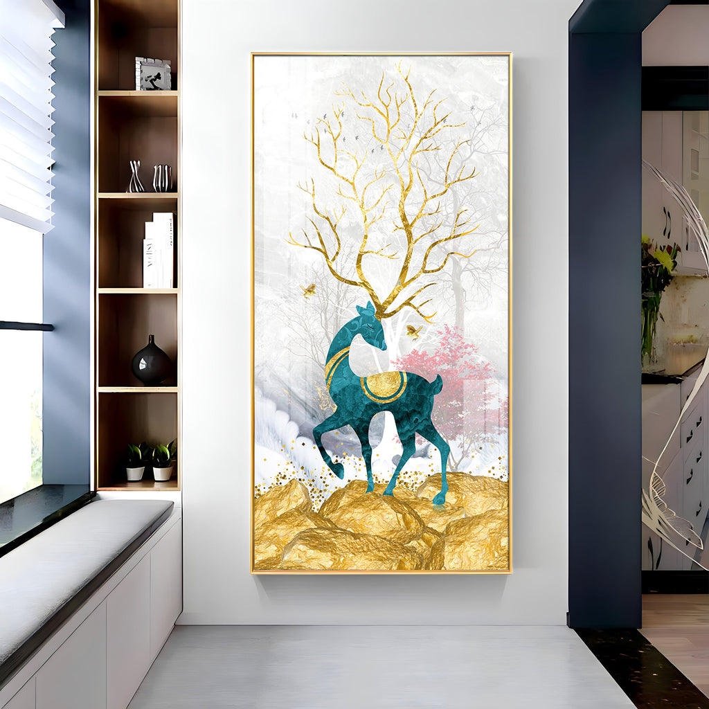 Gold Textured Deer Premium Acrylic Vertical Wall Art