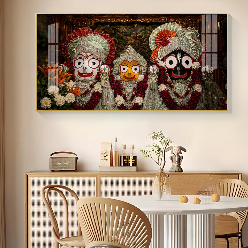 Lord Jagannath, Balabhadra & Subhadra Glass Finish Horizontal Wall Art