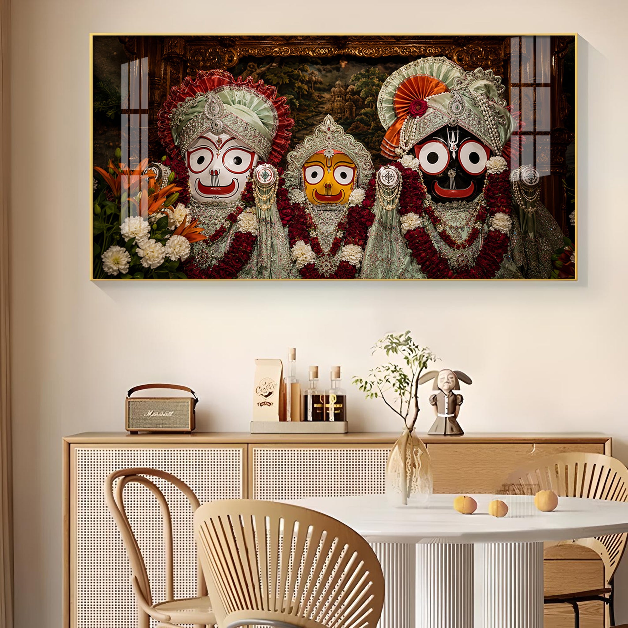 Lord Jagannath, Balabhadra & Subhadra Glass Finish Horizontal Wall Art