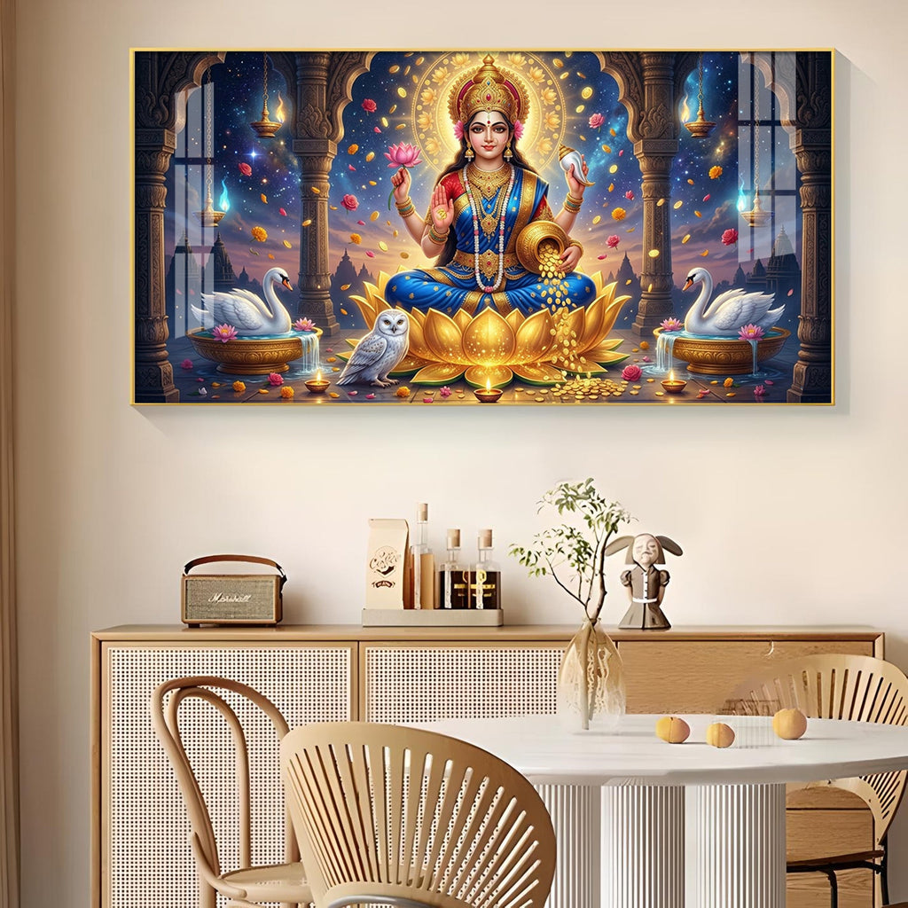 Maa Laxmi Glass Finish Horizontal Wall Art
