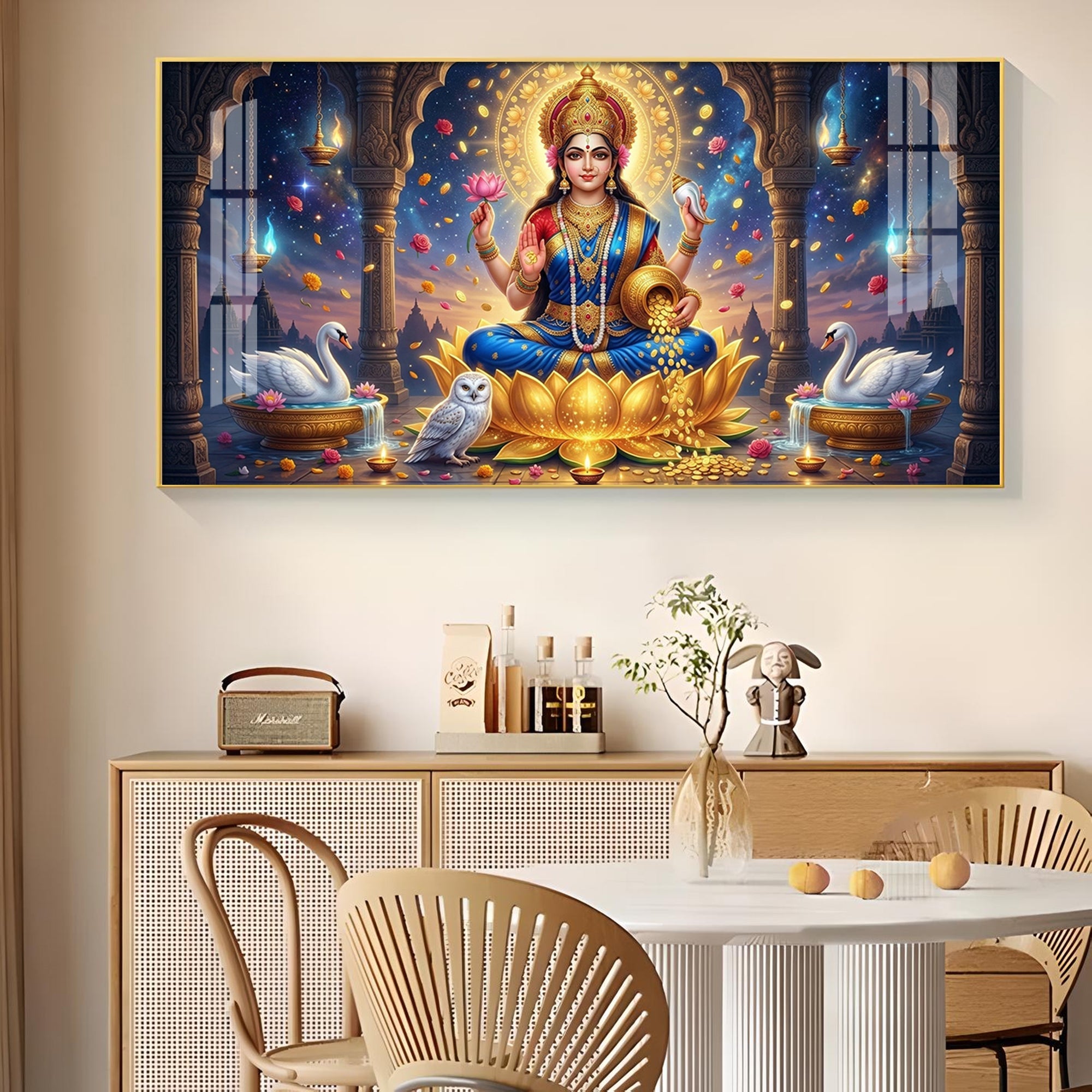 Maa Laxmi Glass Finish Horizontal Wall Art
