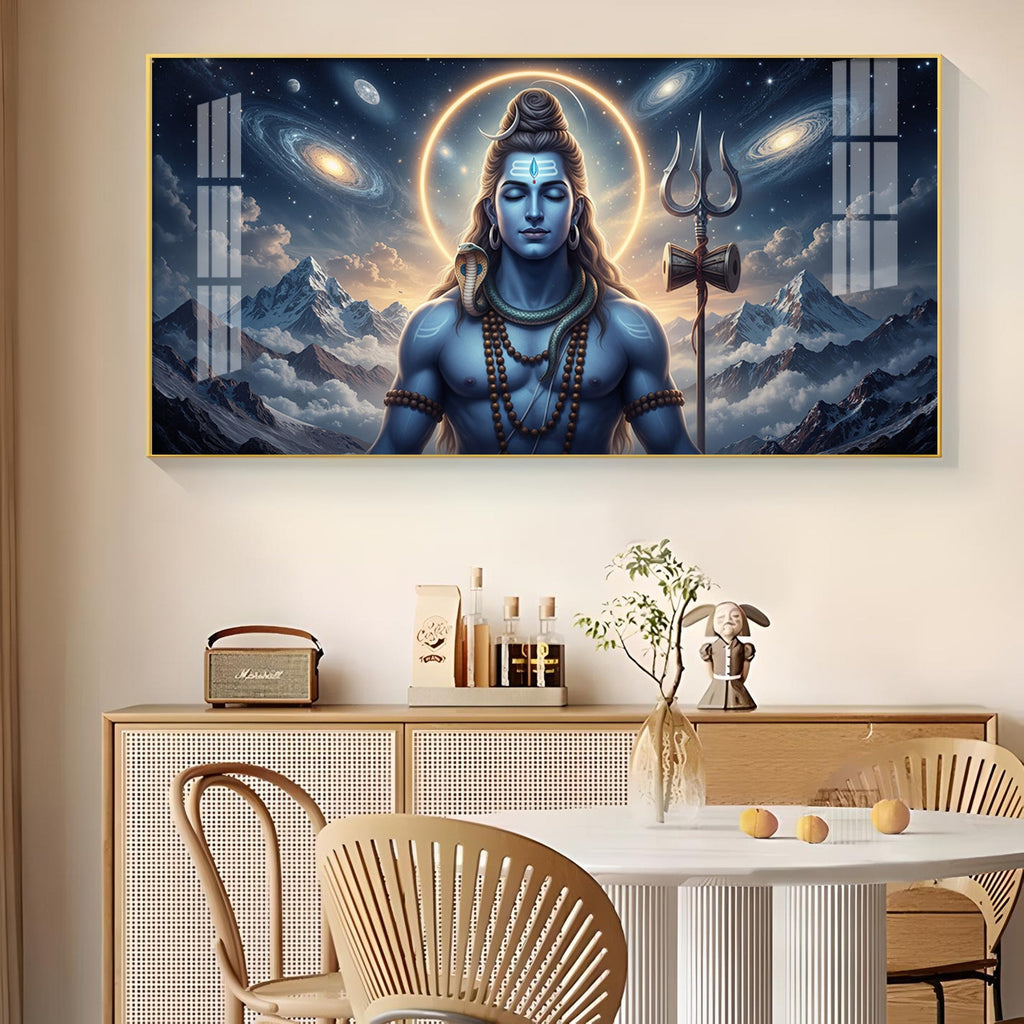 Mediating Bhole Nath Glass Finish Horizontal Wall Art