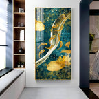 Modern Golden Koi Fish & Lotus Premium Acrylic Vertical Wall Art