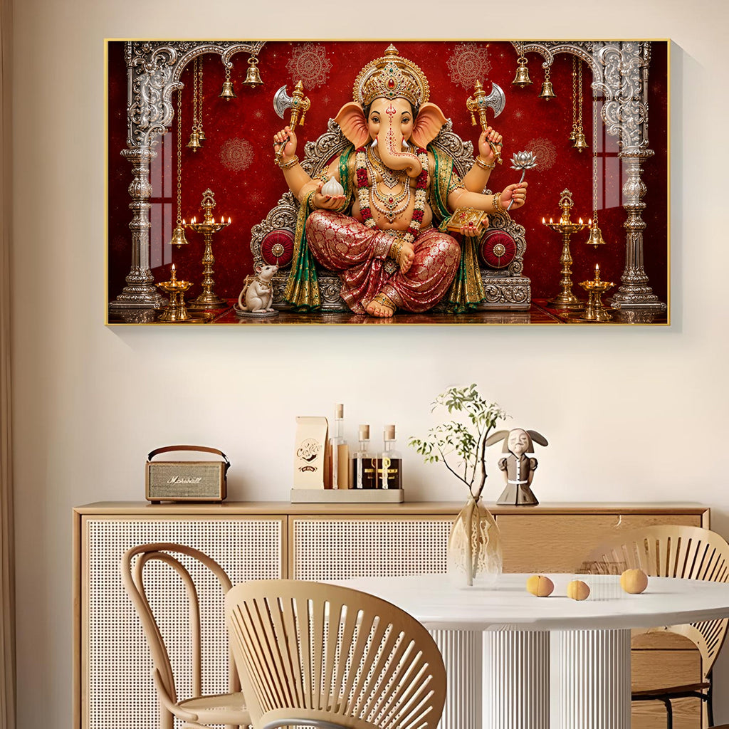 Hindu Devotional Ganpati Bappa Glass Finish Horizontal Wall Art