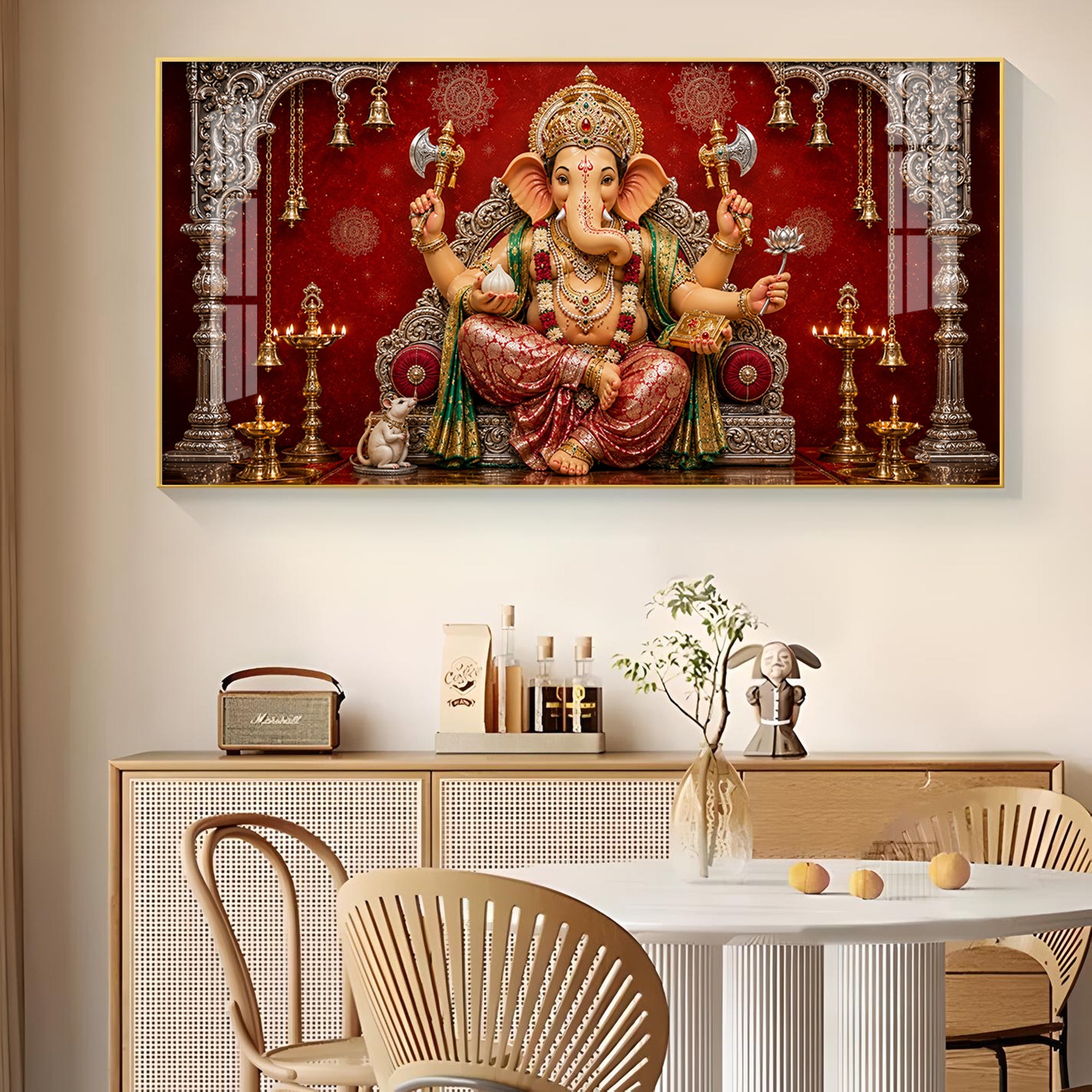 Hindu Devotional Ganpati Bappa Glass Finish Horizontal Wall Art