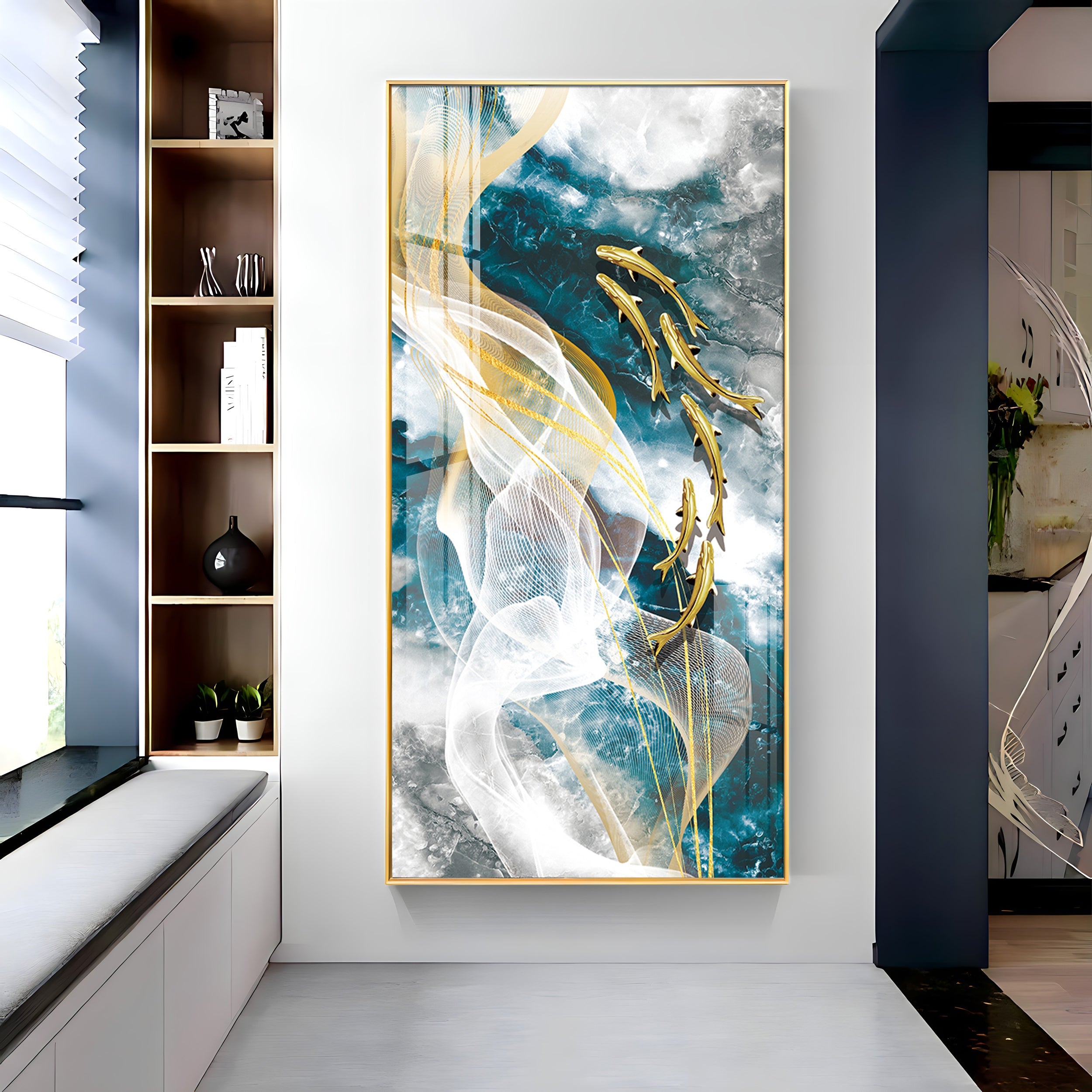 Golden Swim Premium Acrylic Vertical Wall Art