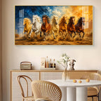 Seven Running Horses Glass Finish Horizontal Wall Art