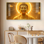 Divine Golden Buddha Glass Finish Horizontal Wall Art