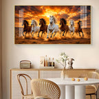 7 Running Horses Glass Finish Horizontal Wall Art
