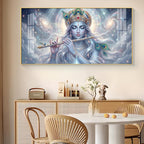 Lord Krishna Eternal Devotion Glass Finish Horizontal Wall Art