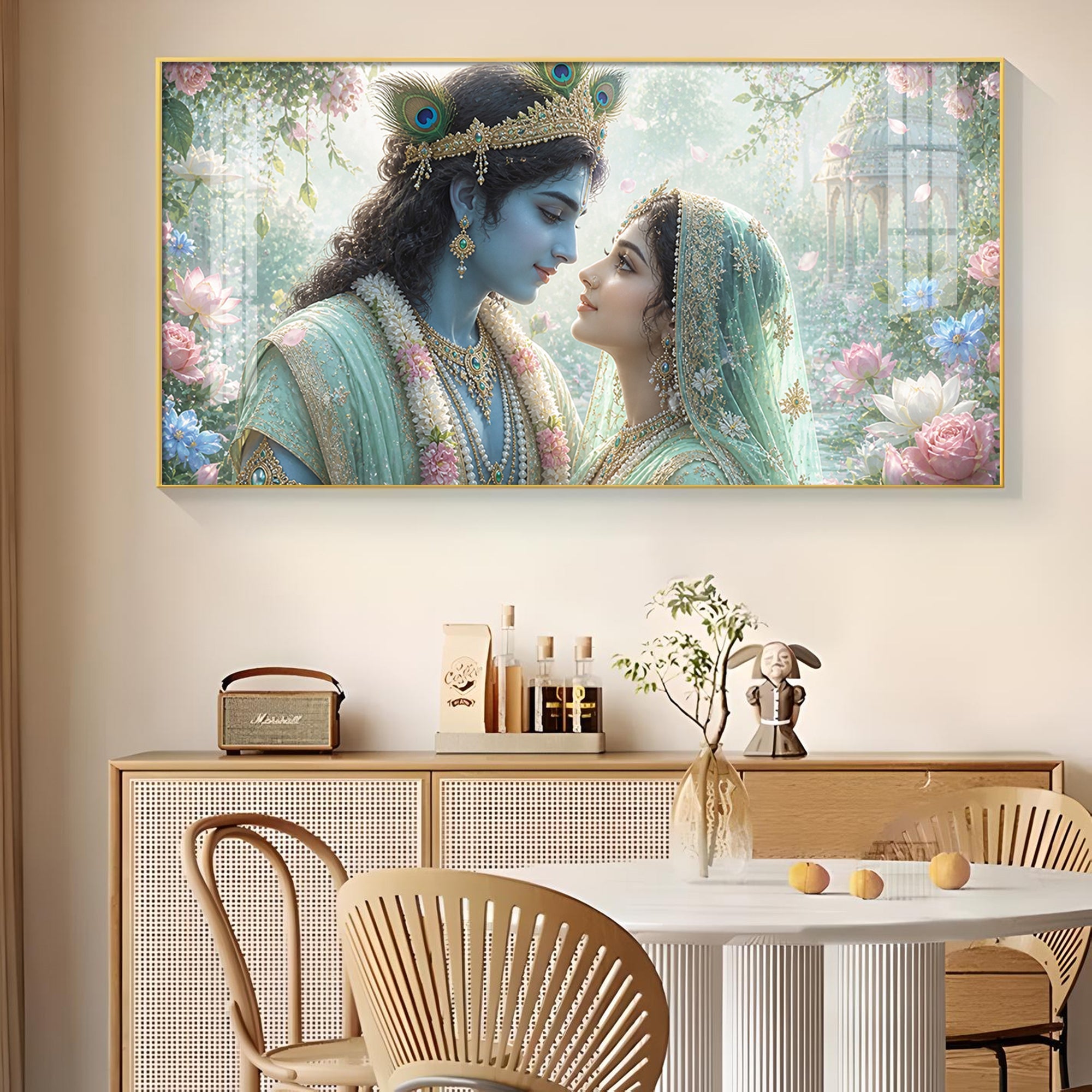 God Radha Krishna Glass Finish Horizontal Wall Art
