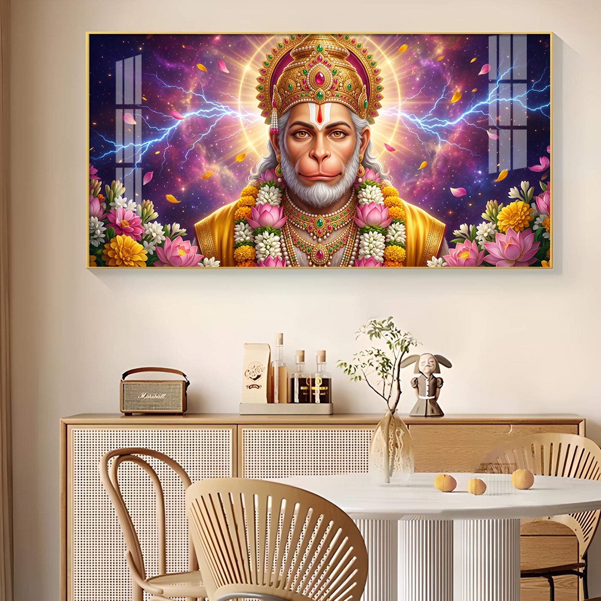 Hanuman Ji Glass Finish Horizontal Wall Art