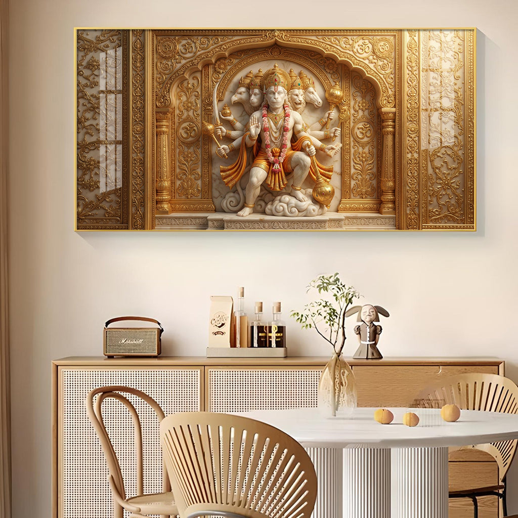 Panchmukhi Hanuman Glass Finish Horizontal Wall Art