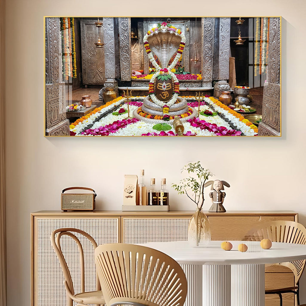 Omkareshwar Jyotirlinga Glass Finish Horizontal Wall Art