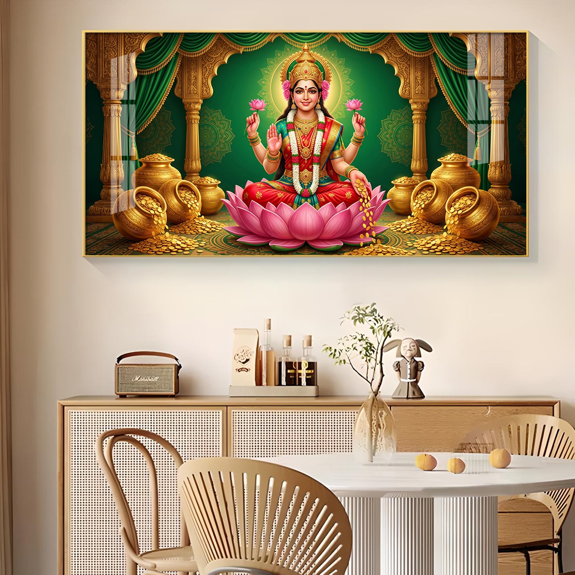 Lakshmi Mata Glass Finish Horizontal Wall Art