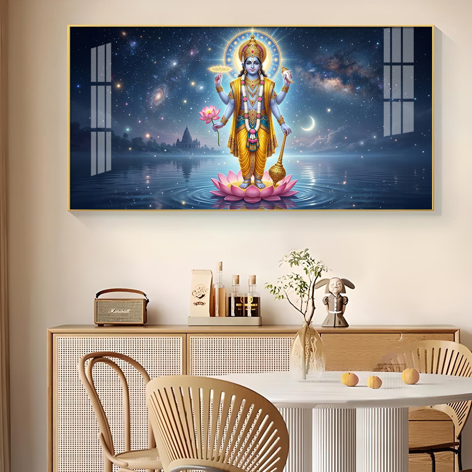 Vishnu Bhagwan Divine Universe Glass Finish Horizontal Wall Art
