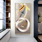 Deer With Gold & Silver Feather Premium Acrylic Vertical Wall Art