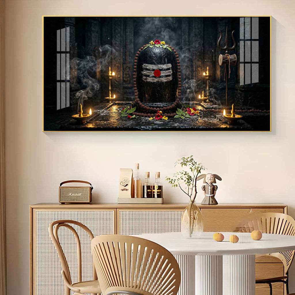Mahadev Shivling Divine Aura Glass Finish Horizontal Wall Art