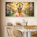 Lord Vishnu Glass Finish Horizontal Wall Art