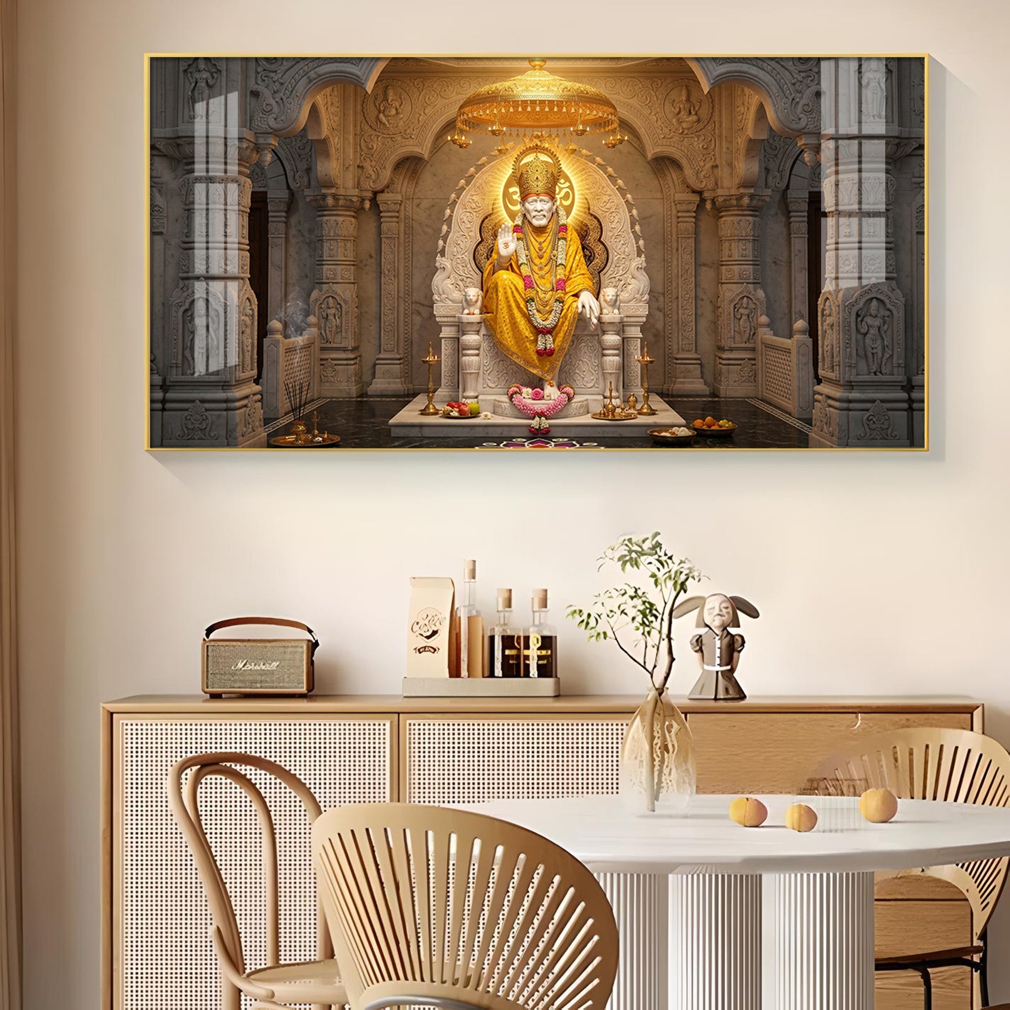 Divine Sai Baba Glass Finish Horizontal Wall Art