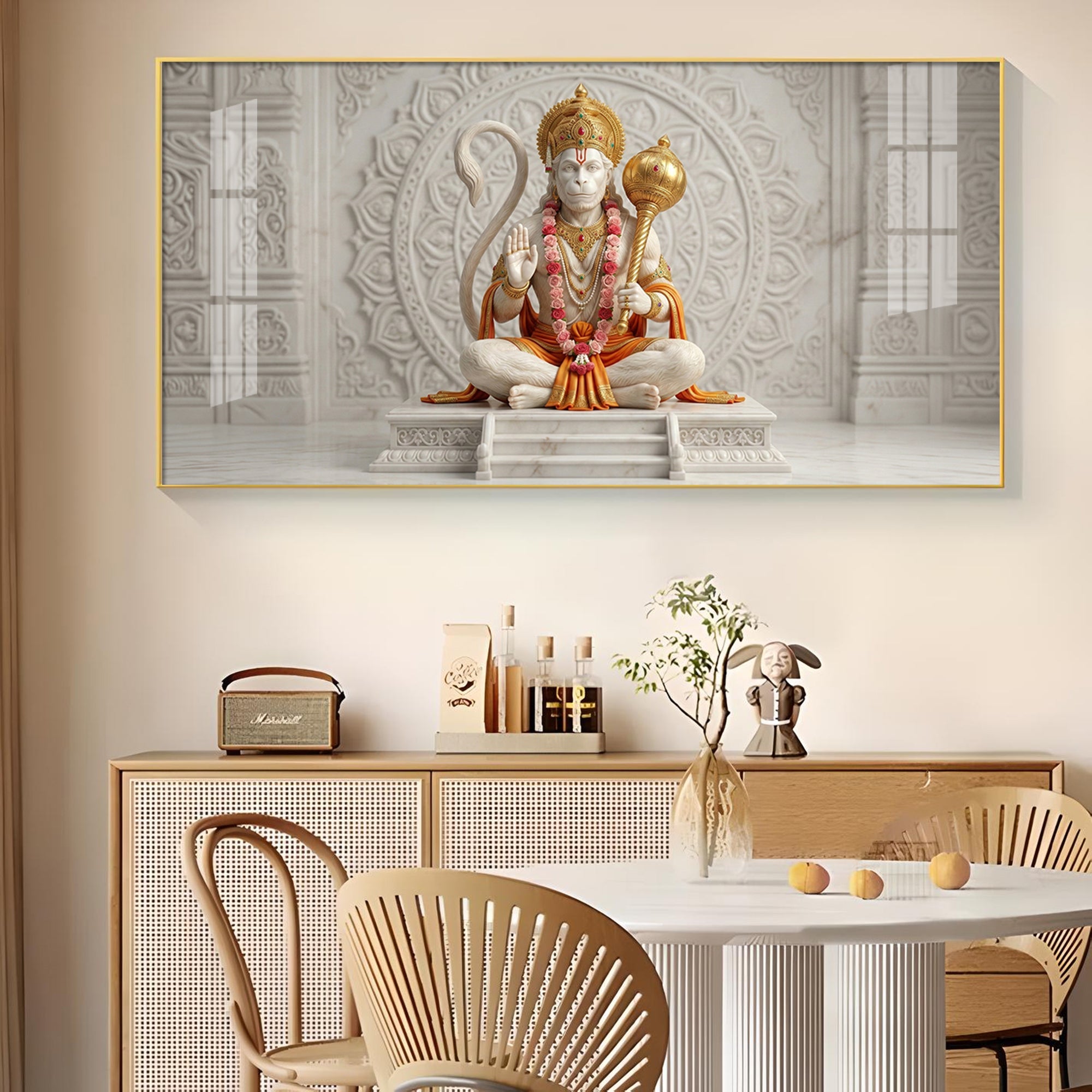 Lord Hanuman Glass Finish Horizontal Wall Art