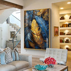 Blue & Yellow Feathers Premium Acrylic Vertical Wall Art