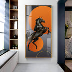 Black Horse With Vibrant Orange Background Premium Acrylic Vertical Wall Art