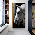 White Horse With Black Background Premium Acrylic Vertical Wall Art