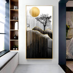 Gold Moon Stylized Black Tree Premium Acrylic Vertical Wall Art