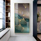 Golden Ginkgo Leaves With Dark green Premium Acrylic Vertical Wall Art
