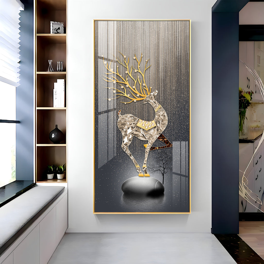 Couple Golden Deer Premium Acrylic Vertical Wall Art