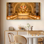 Lord Ganesha In A Golden Temple Glass Finish Horizontal Wall Art