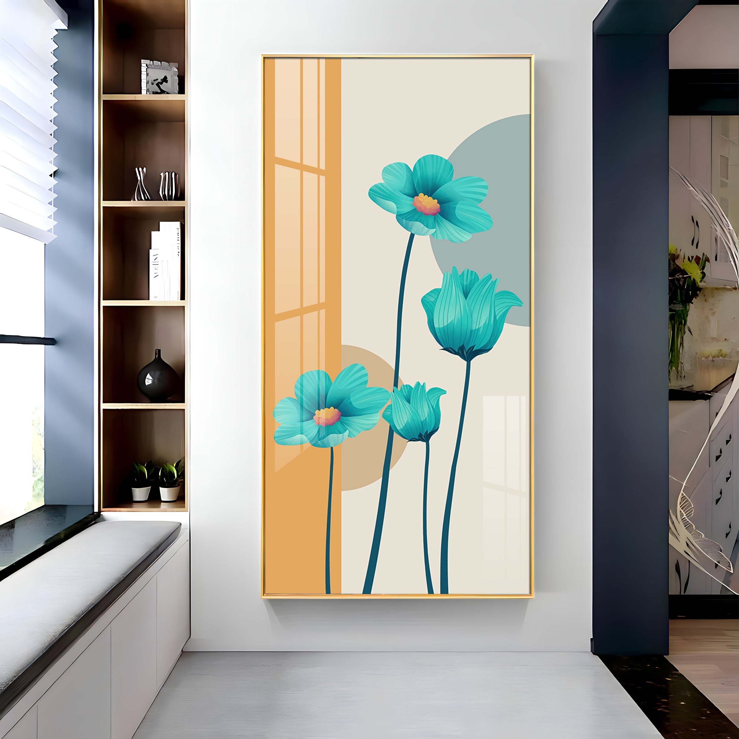 Elegant Blue Flowers Premium Acrylic Vertical Wall Art