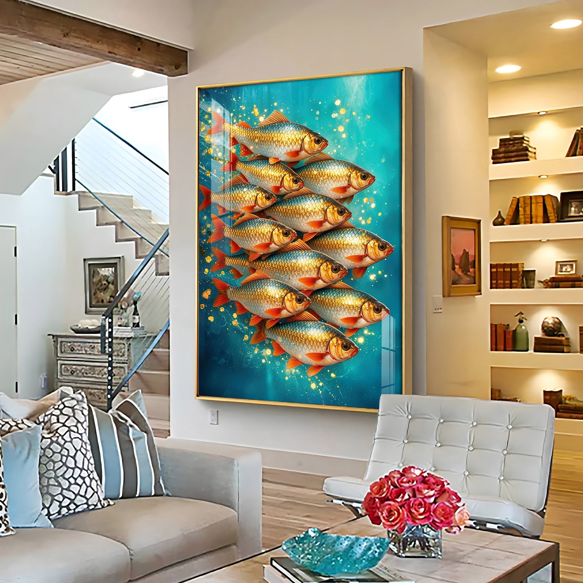 Shimmering Goldfish Premium Acrylic Vertical Wall Art