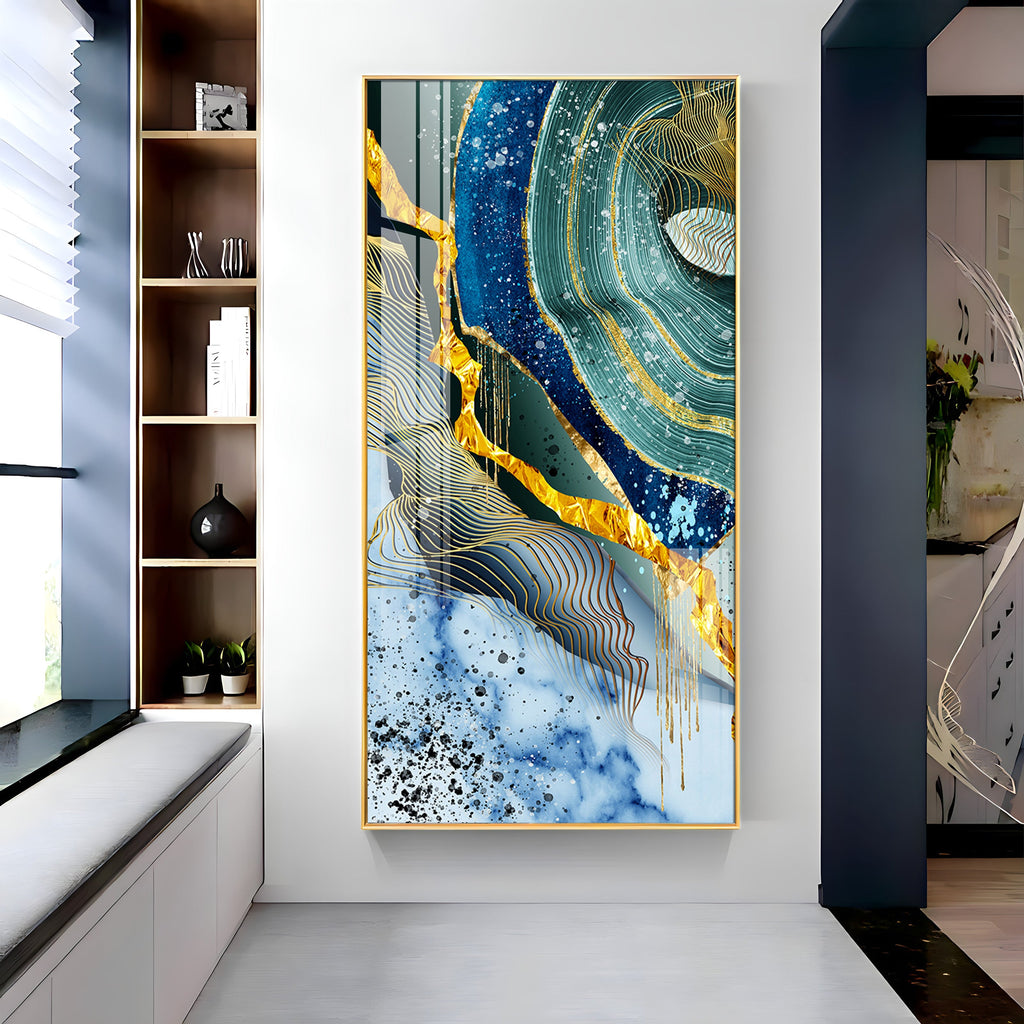 Blue & Green Waves Premium Acrylic Vertical Wall Art