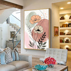 Floral Line & Geometric Shapes Premium Acrylic Vertical Wall Art