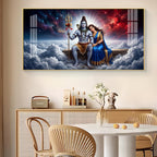 Depicts Lord Shiva & Goddess Parvati Glass Finish Horizontal Wall Art
