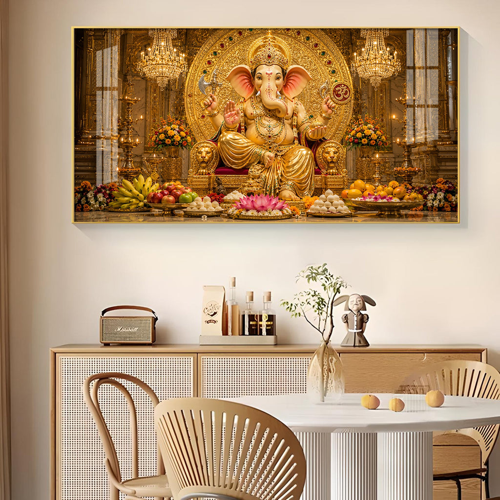 Lord Ganpati Bappa Glass Finish Horizontal Wall Art