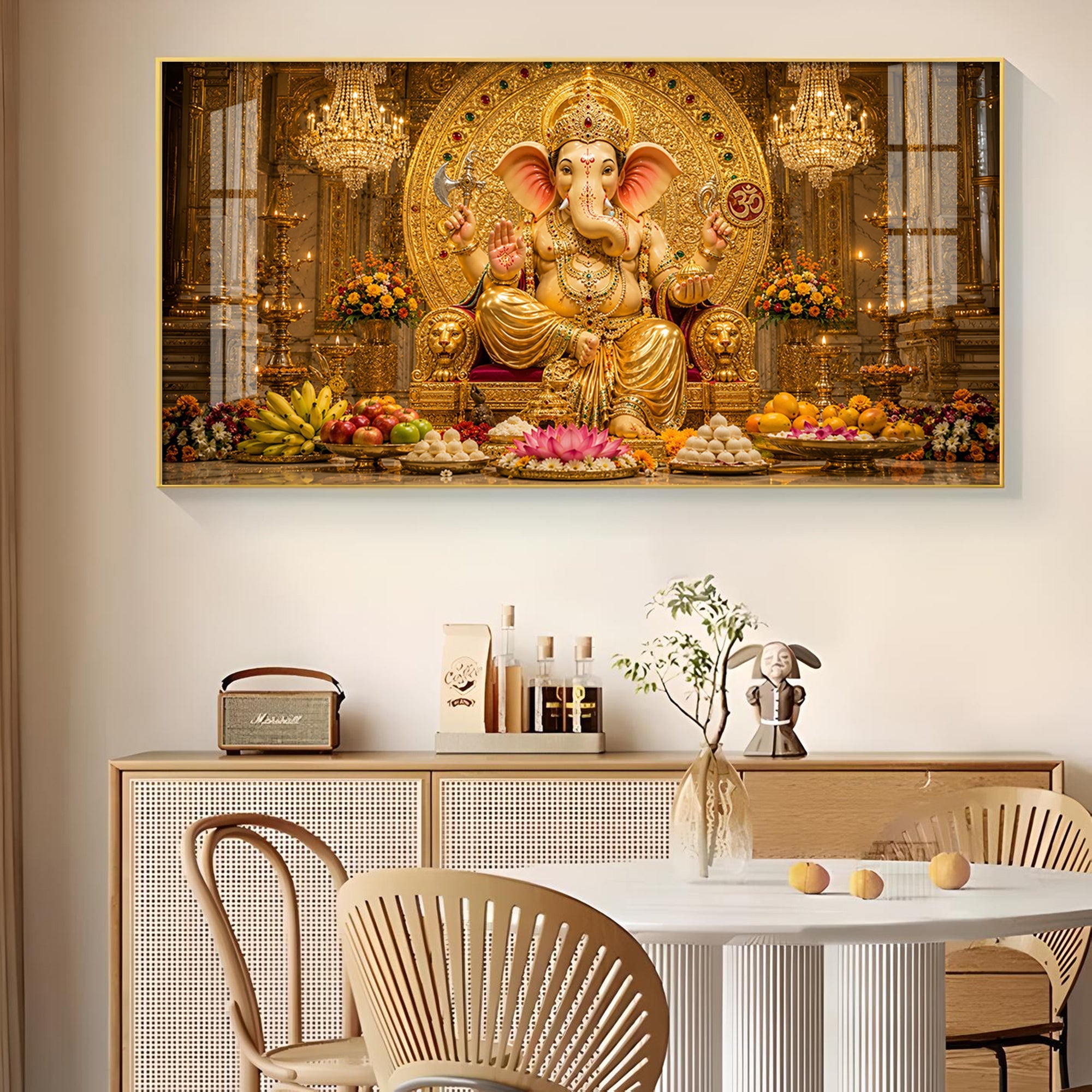Lord Ganpati Bappa Glass Finish Horizontal Wall Art
