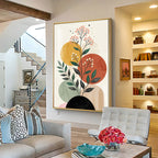 Floral Against Muted Circular Shapes Premium Acrylic Vertical Wall Art