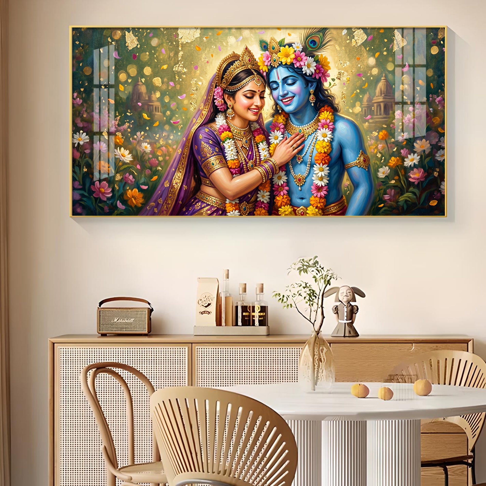Radha Krishna Eternal Love & Devotion Glass Finish Horizontal Wall Art