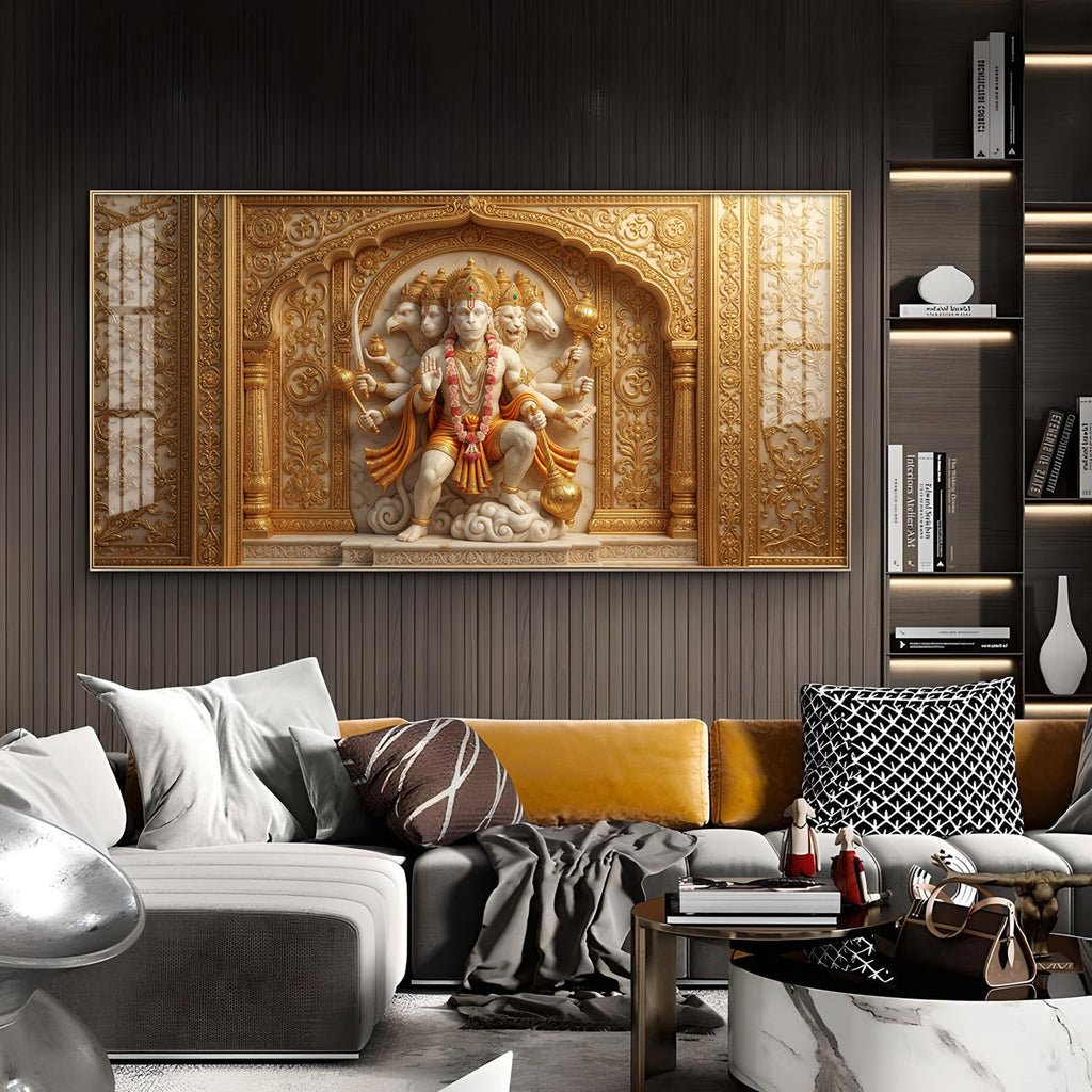Panchmukhi Hanuman Glass Finish Horizontal Wall Art