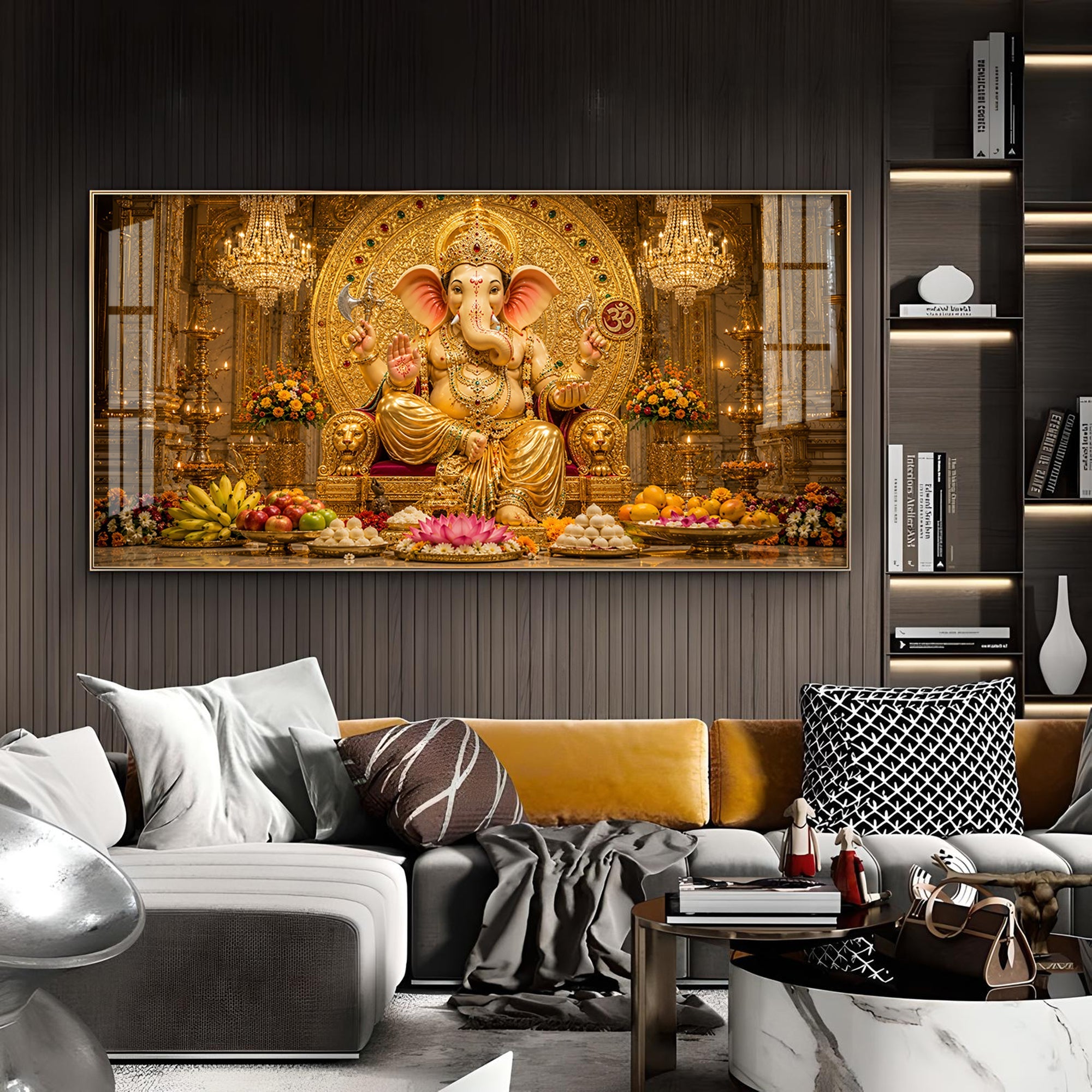Lord Ganpati Bappa Glass Finish Horizontal Wall Art
