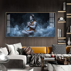 Lord Shiva In A Deep Meditative State Glass Finish Horizontal Wall Art