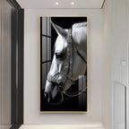 White Horse With Black Background Premium Acrylic Vertical Wall Art