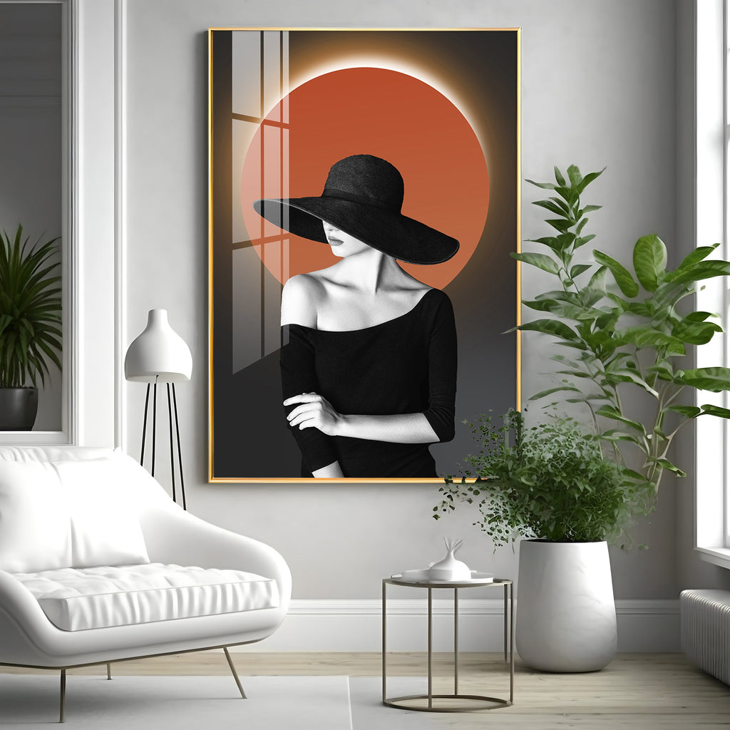 Glow Of Modern Girl In Hat Premium Acrylic Vertical Wall Art