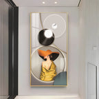 Modern Girl With Orange Hat Premium Acrylic Vertical Wall Art